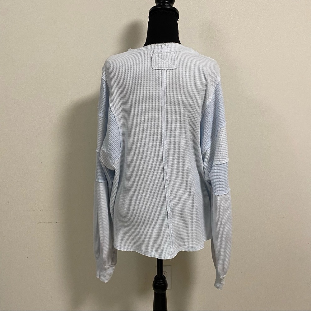 Free People Sweater Women Size Small Baby Blue Callisto Henley Patchwork sweater - Picture 7 of 16
